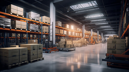 Warehouse equipped to store and sort goods, efficient organization, automated systems.