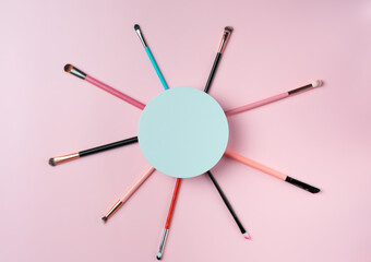 White round podium pedestal cosmetic beauty product presentation empty mockup on pink background