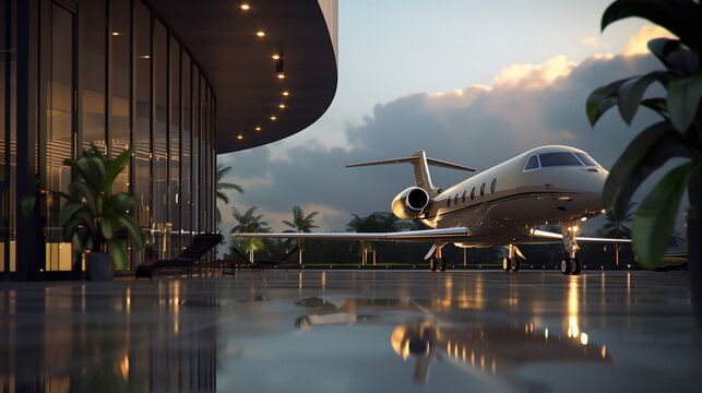 A private jet parked at a private terminal