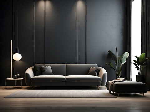 minimalist interior dark background illustration design modern elegant, dramatic chic, stylish sophisticated minimalist interior dark background design.