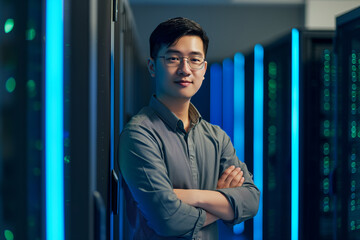 Fototapeta premium Asian IT Professional in Data Center