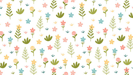 Fototapeta na wymiar Vibrant Array of Stylized Flowers and Plants on a Seamless Background Pattern
