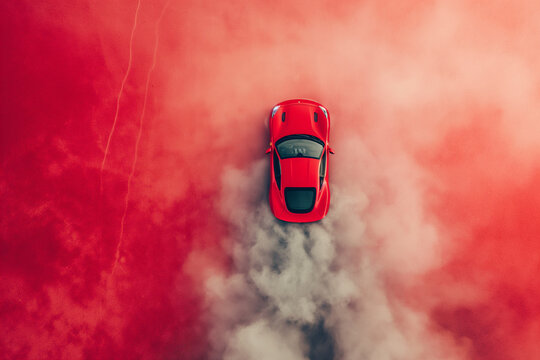 Racing car accelerating that releases a trail of smoke cloud © franck