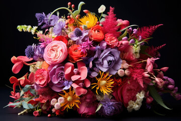 Fresh, lush bouquet of colorful flowers. large bouquet of multicolored flowers of different species