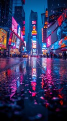 Fototapeta na wymiar Neon Cityscape: A Rainy Night in Times Square Generative AI