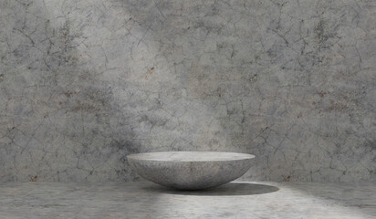 Minimal product placement concrete background with leaves shadow on white plaster wall. background 3d rendering podium.Stage showcase on pedestal display beige studio postcard. Exhibition Podium