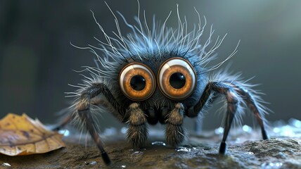 an artificial intelligence portrait of a funny, cute, big-eyed, shaggy spider