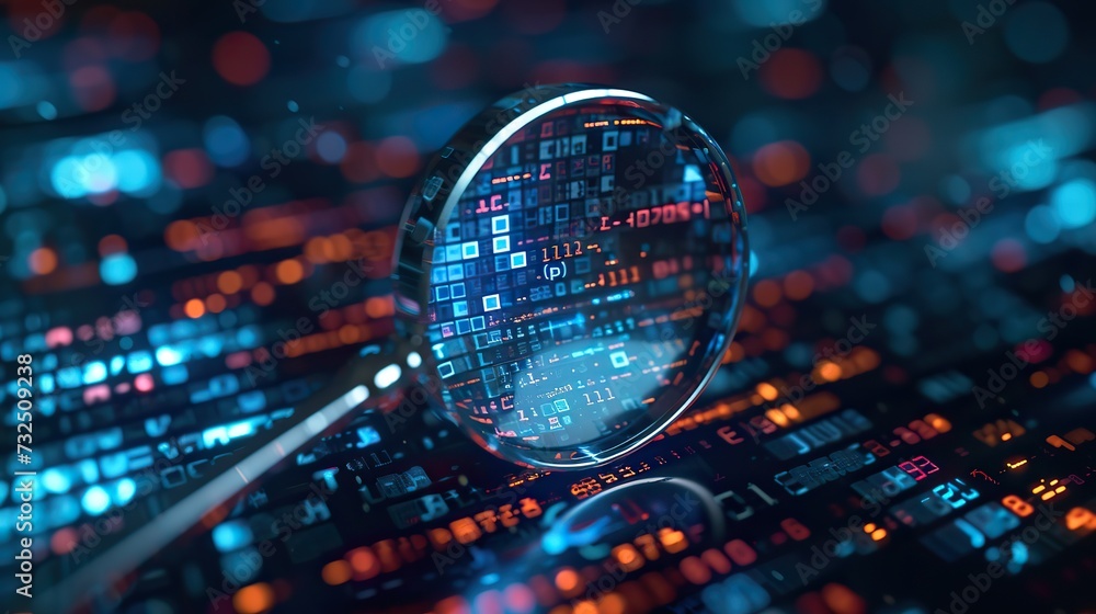 Wall mural an intricate view of digital code magnified through a lens, depicting the scrutiny involved in cyber