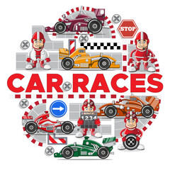 Lettering. Set on the theme of car racing. Isolated on white background. Vector illustration.
