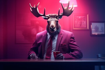 a man in a suit with antlers