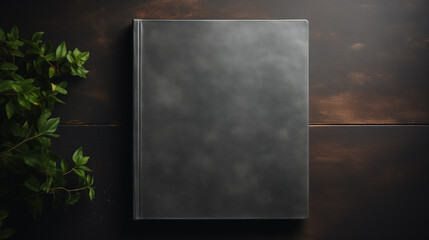 black blank notebook  on wooden table. 