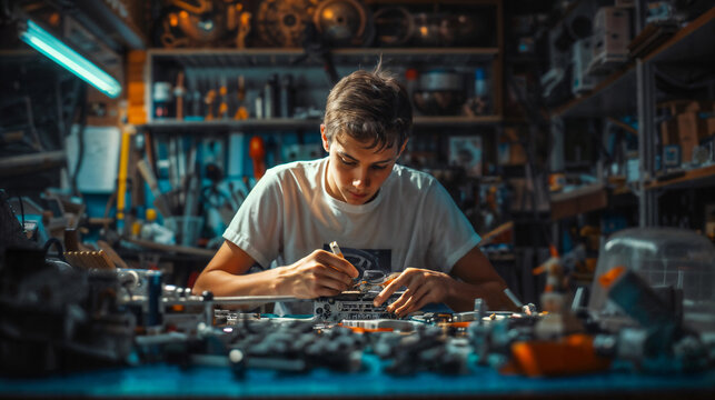 Teenager Soldering Electronics Generative AI