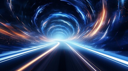 An abstract representation of a bicycle race in a cosmic setting, with trails of light tracing the path of the futuristic racers.