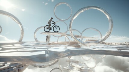 In a digital realm filled with floating platforms, the racing bicycle navigates a gravity-defying course, pushing the boundaries of virtual physics.