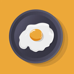 Vector illustration  fried egg in  frying pan. Image  fried egg with shadows on  isolated background.