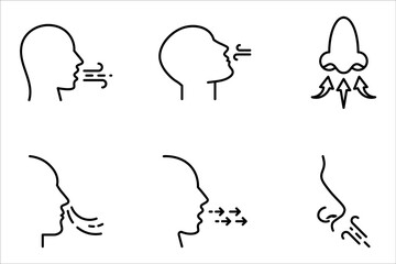 Breathing icon set. Breath difficulties sign. Respiration problems symbol. vector illustration on white background