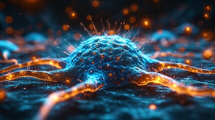 Glowing Blue Molecule: A Neon-Lit Cellular Structure Generative AI - obrazy, fototapety, plakaty