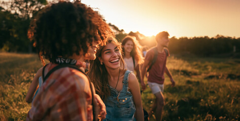 couple in the field, friends sitting in the park, a joy and spontaneity of a group of friends enjoying a day outdoors