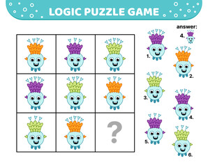 Logic puzzle game. Funny aliens. For kids. Cartoon