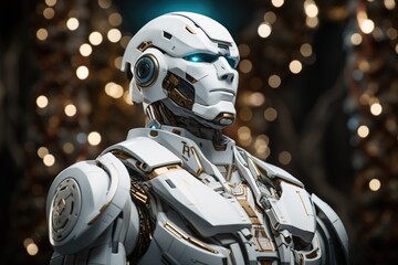 A white robotic figure showcases the clean lines and minimalist aesthetic of futuristic design, hinting at the evolution of robotics