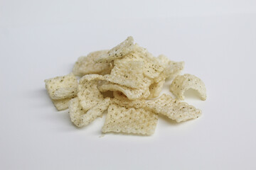 Crackers in net shape, isolated on white background