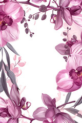 Floral vector illustrations of elegant orchid frames for greeting cards, wedding invitations, or posters. rustic style with pink color scheme and empty space for text. 