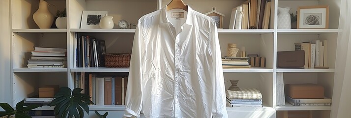 A White shirt hanging in a hanger