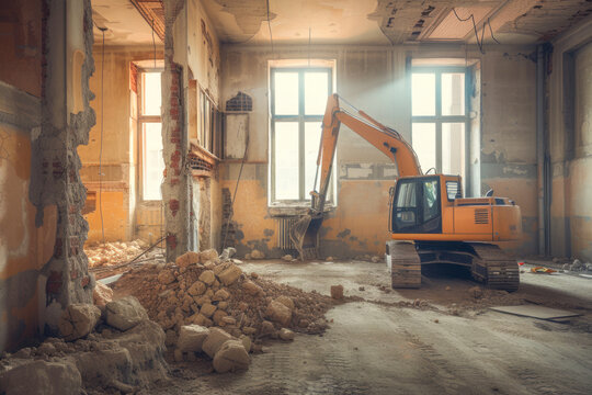 Old building demolition. New construction site.