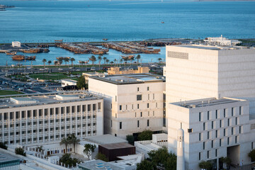 Fototapeta premium Doha, Qatar - February 3, 2024 -Building Architecture of Mushreib Downtown. MSHEIREB DOWNTOWN DOHA