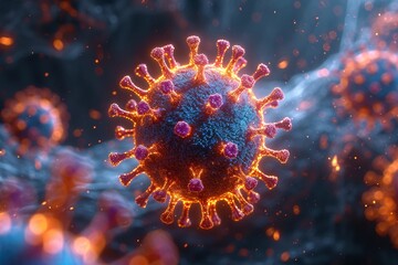 Glowing Virus: A Visualization of the COVID-19 Pandemic Generative AI - obrazy, fototapety, plakaty