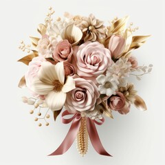 Bouquet of Flowers Adorned With Pink Ribbon