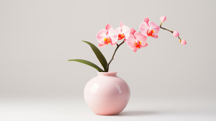 Pink orchid in vase on white background. 3d render