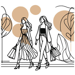 Shopping Spree Fashion Girls Lines-Art
