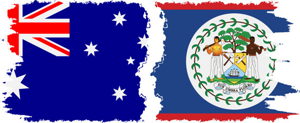 Belize and Australia grunge flags connection vector