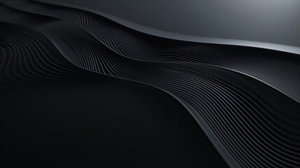 solid black wave background, 3d render and realistic