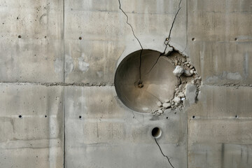 Concrete Wall Broken by Wrecking Ball.