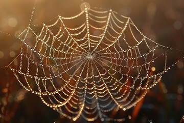 Fototapeta premium Spider web covered with dew drops