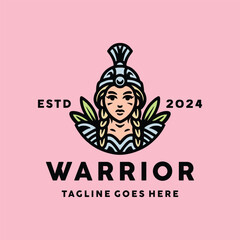 Lady Spartan Warrior Design Logo Vintage illustration
