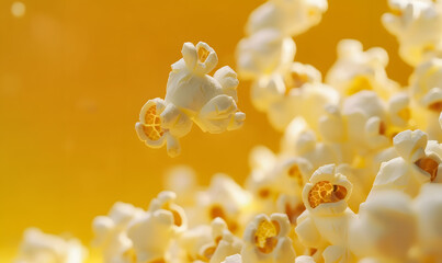 Obraz na płótnie Canvas Close-Up Of Popcorn Against yellow Background,Generative AI 