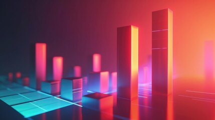 Abstract 3D digital art of glowing bars on a dark background.