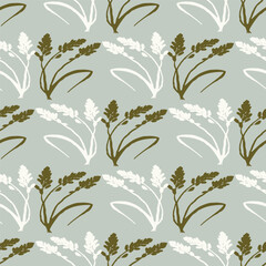 Fototapeta na wymiar Modern botanical minimal wildflower vector pattern. Summer gender neutral pressed flower silhouette background. Simple nature floral paper cut out wallpaper for wedding, hedgerow decor repeat tile.