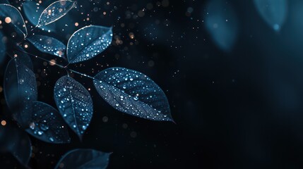 fantasy leaves background in dark blue green with sparkling effect

