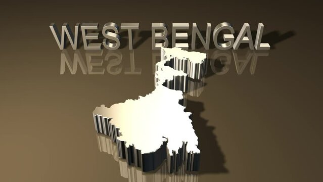 Map of West Bengal Indian State 4K Tilt Down in 3D Golden Theme-Exclusive on Adobe Stock