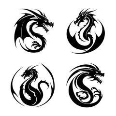 set of dragon silhouette, dragon tattoo design