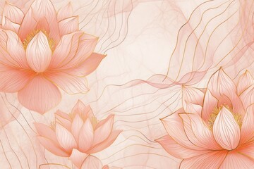 seamless Light Pink and Gold Line background with lotus pattern