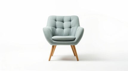 Light Blue Chair With Wooden Legs on White Background