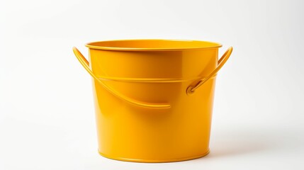 Yellow Bucket With Handle on White Background