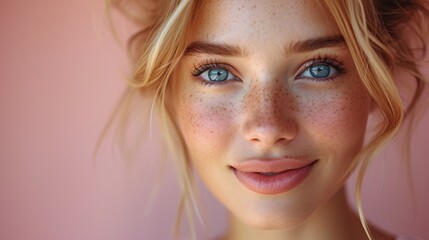 Freshly Cut: A Blonde with Freckles and Blue Eyes Generative AI