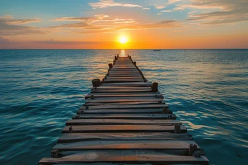 Foto op Canvas Lakeside wooden pier. © Murda