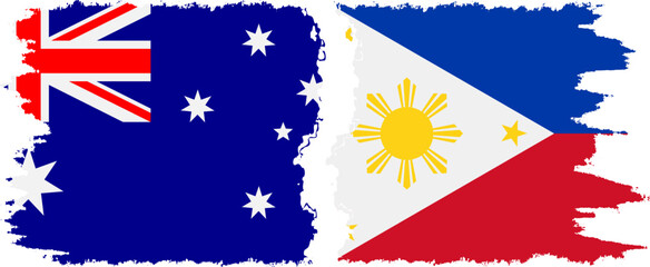 Philippines and Australia grunge flags connection vector